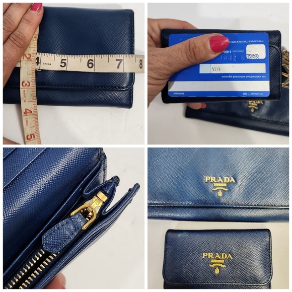 Prada Authentic saffiano leather blue continental wallet and key / card case - Picture 14 of 16